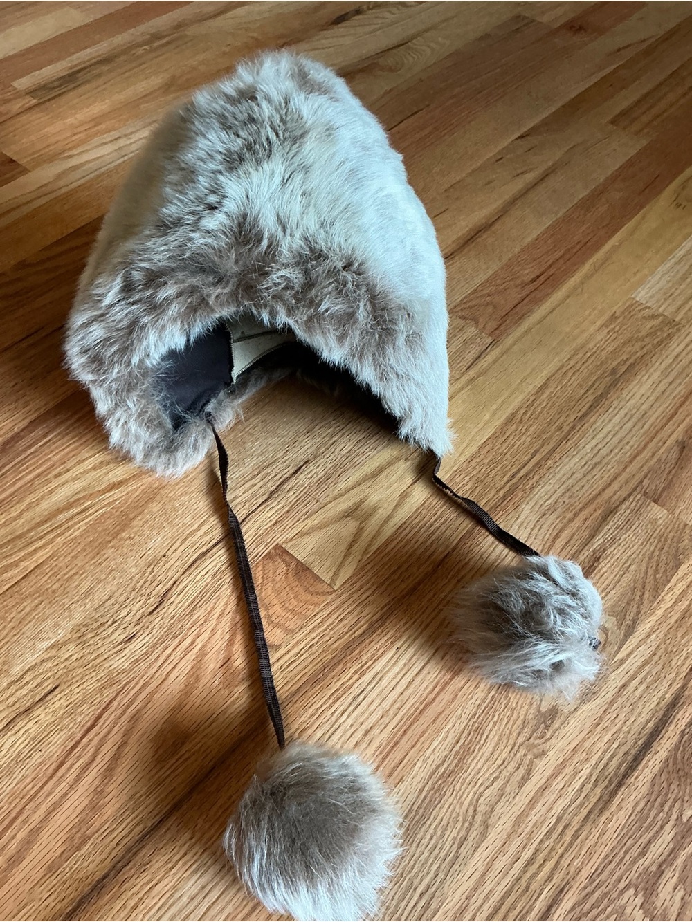 Vintage Genuine Rabbit Fur Trapper Hat Gray Ushanka Ear Flap Pom Pom Winter Cap